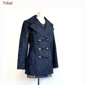 Y2K Blue brocade peacoat retro
